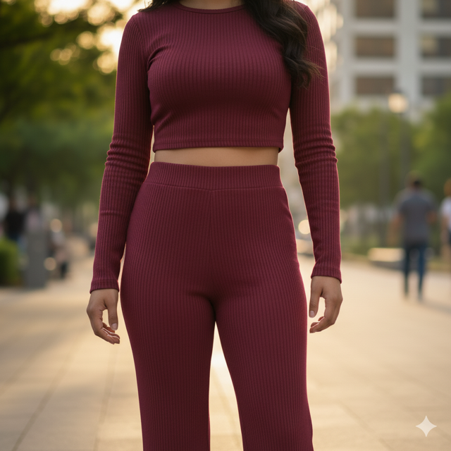 Burgundy Ribbed Co-ord Set - Image 3