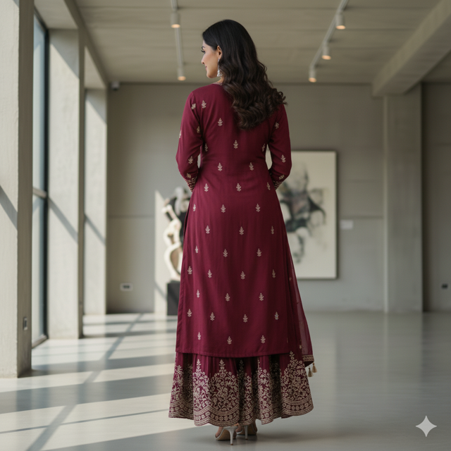 Burgundy Sharara Suit - Image 2