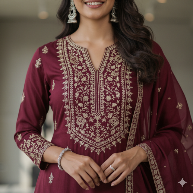 Burgundy Sharara Suit - Image 3