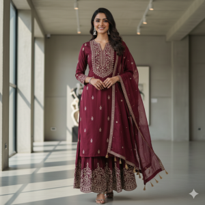 Burgundy Sharara Suit