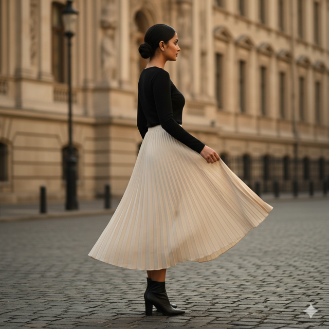 Cream Pleated Skirt - Image 2