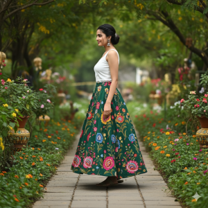 Green Floral Printed Skirt
