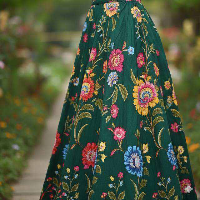 Green Floral Printed Skirt - Image 3