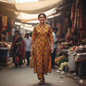 Mustard Block Print Kurti