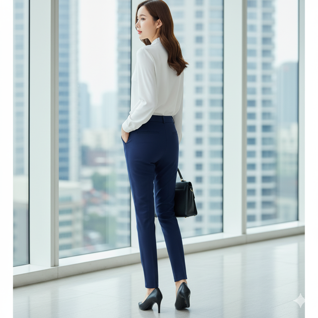 Navy Stretch Trousers - Image 2