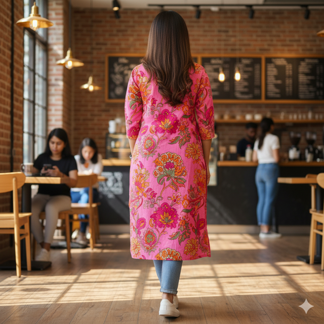 Pink Printed Kurti - Image 2