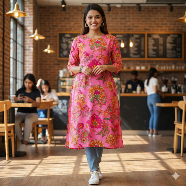 Pink Printed Kurti