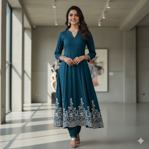 Teal A-Line Kurta Set
