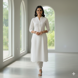 White Solid Straight Kurti