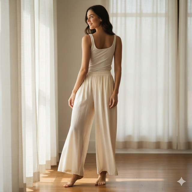 Cream Palazzo Pants - Image 2